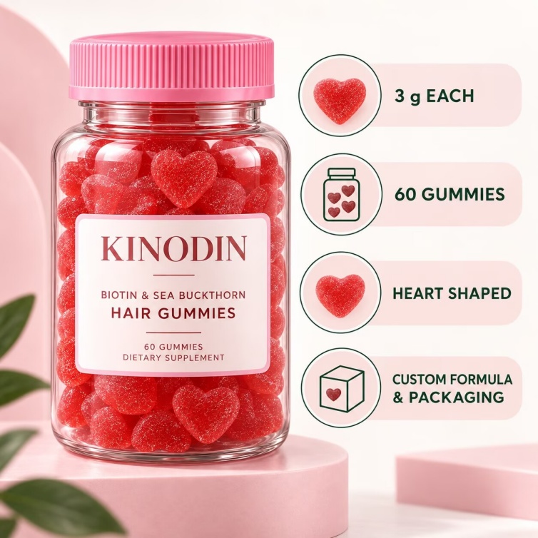 Жевательные конфеты для волос Private Label в форме сердечек с биотином и облепихой – 60 штук. 4