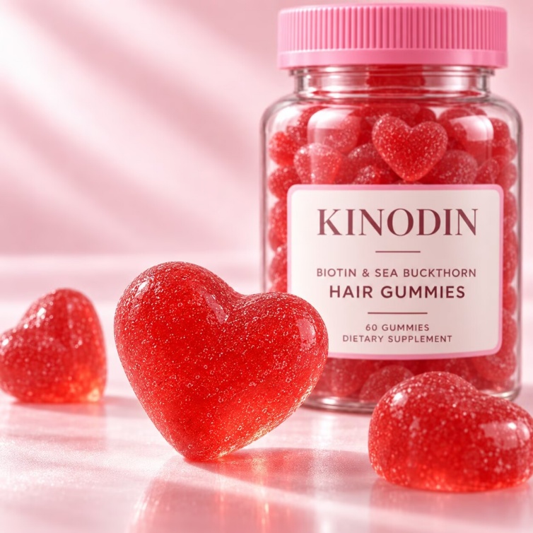 Жевательные конфеты для волос Private Label в форме сердечек с биотином и облепихой – 60 штук. 1