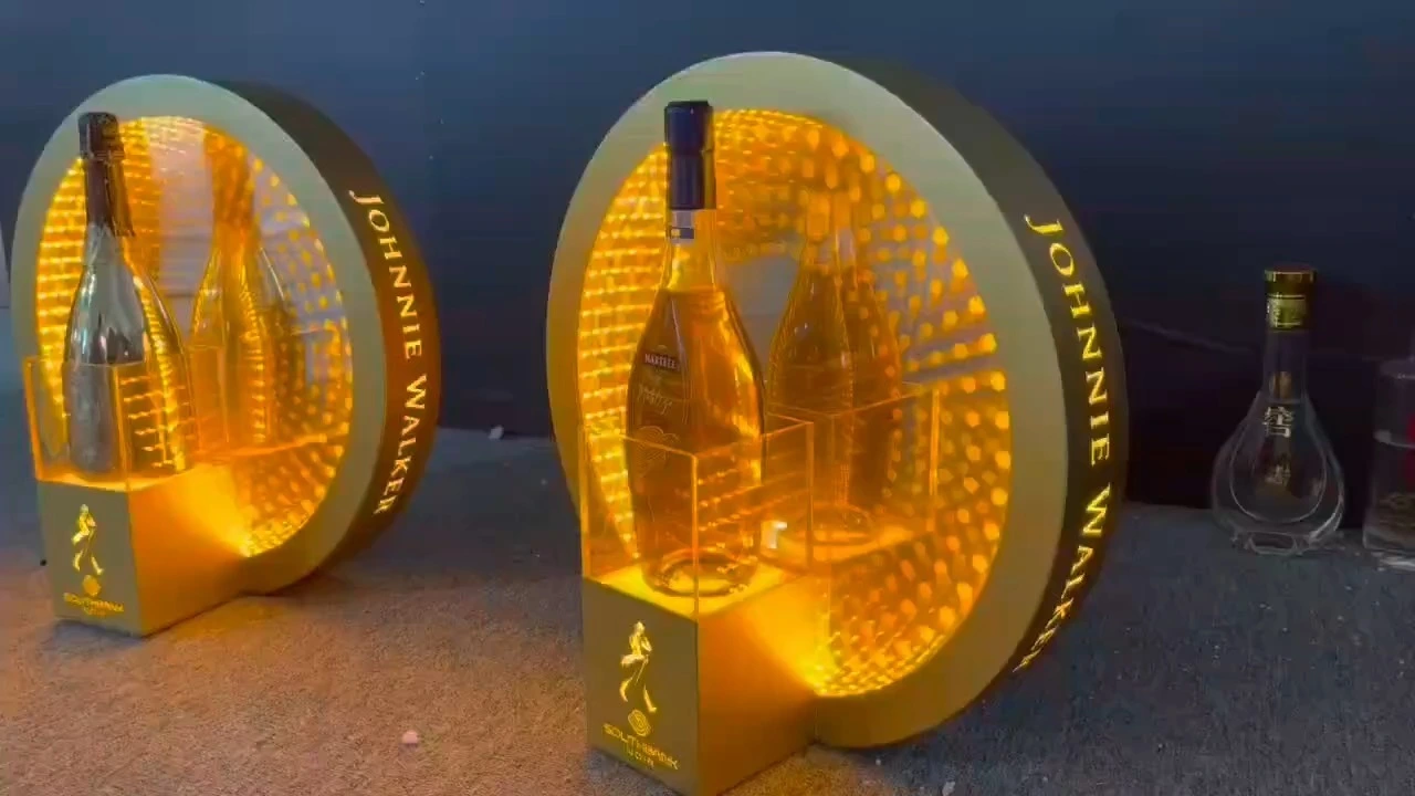 Xingxuancai Custom LED Johnnie Walker Bottle Presenter Rechargeable Gold Mirror Acrylic 7-Color LED Effects For Nightclub 1