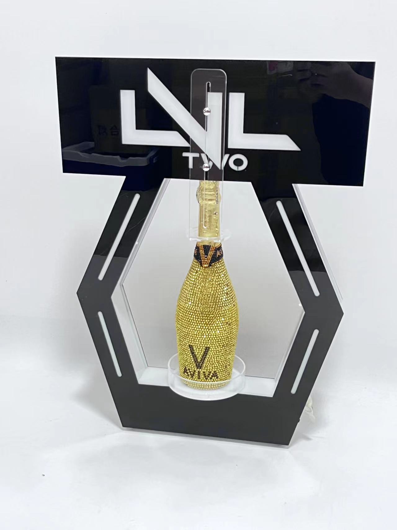 Espositore per bottiglie di champagne a LED poligonale a colori con logo personalizzato per discoteca 10