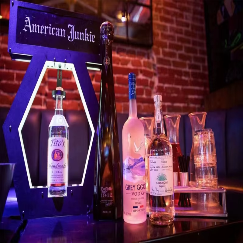 Espositore per bottiglie di champagne a LED poligonale a colori con logo personalizzato per discoteca 6