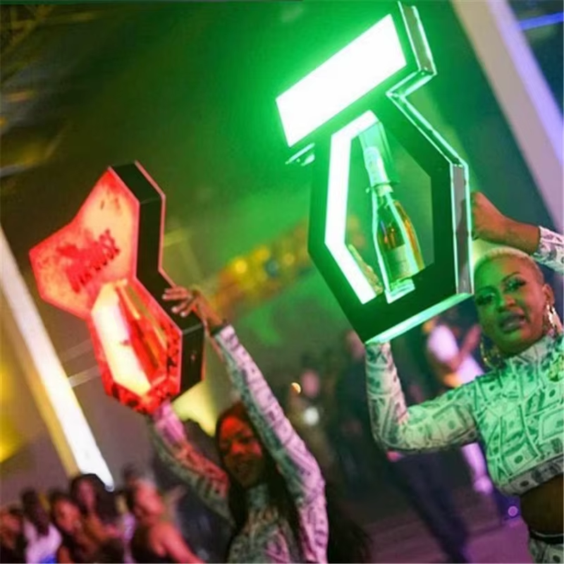Espositore per bottiglie di champagne a LED poligonale a colori con logo personalizzato per discoteca 8