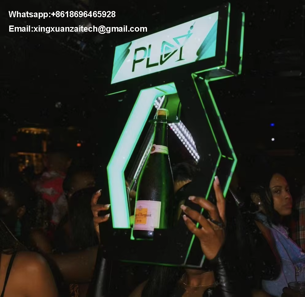 Espositore per bottiglie di champagne a LED poligonale a colori con logo personalizzato per discoteca 3