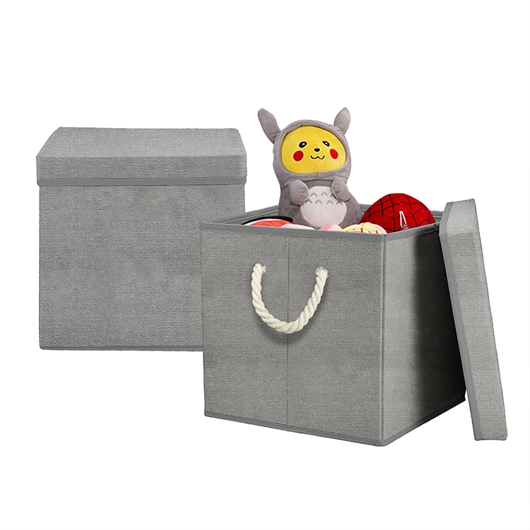Grey linen fabric folding storage box 1
