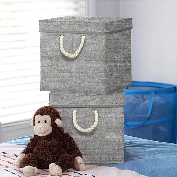 Duoyou Storage штабелируемые тканевые ящики для хранения, серые складные ящики из льняной ткани по хорошей цене 8