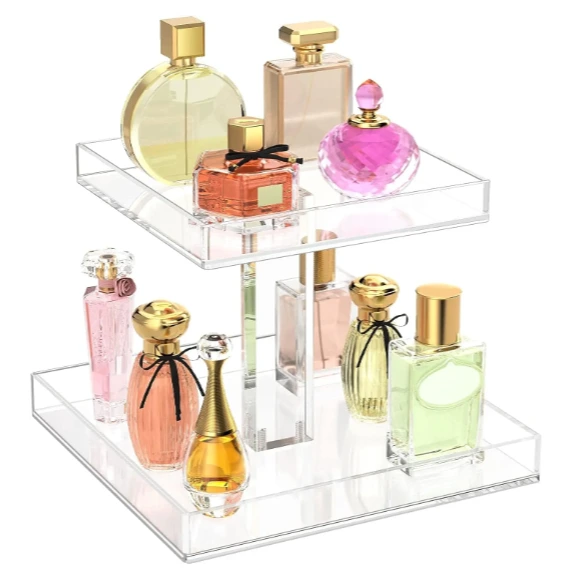 Cómoda de 2 niveles y organizador de perfumes para encimera, bandeja acrílica para almacenamiento de cosméticos para baño 1