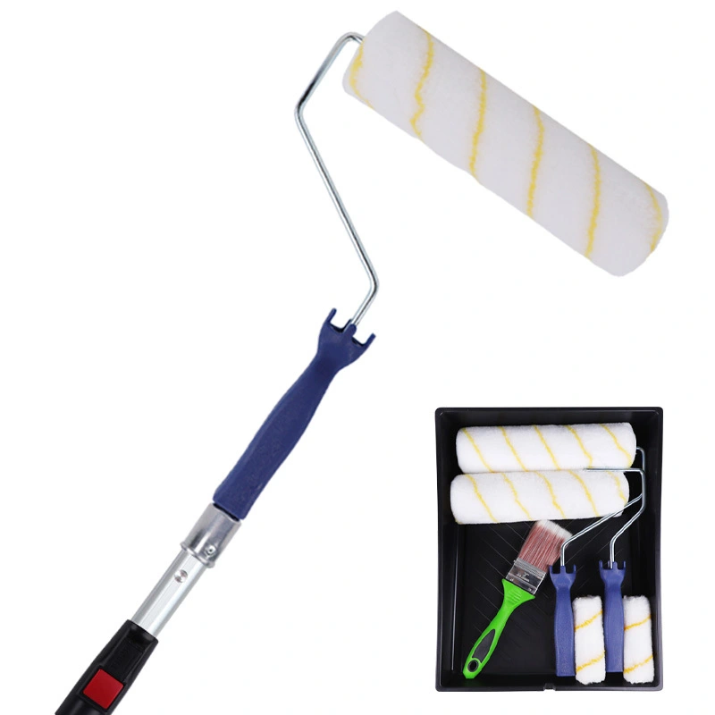 Paint roller set, 4-inch 9-inch paint roller, paint tray, 2-inch paint brush, fiberglass + aluminum alloy American thread head extension pole, suitable for indoor and outdoor decoration painting. 1