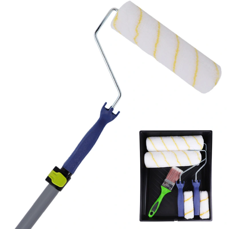 Paint roller set, 4-inch and 9-inch paint rollers, paint tray, 2-inch paint brush, American thread head extension pole, suitable for indoor and outdoor decoration painting. 1
