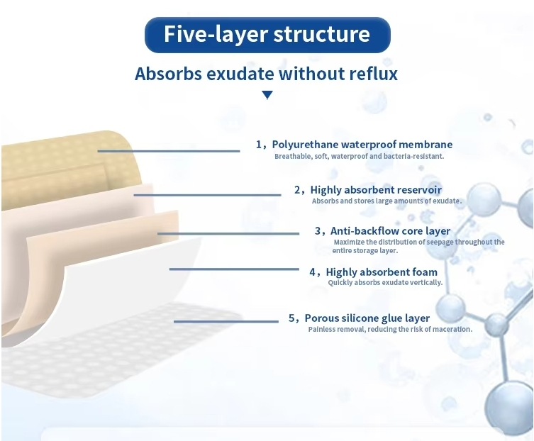 Adhesive antimicrobial foam dressing ulcer prevention and treatment 5mm thickness silicone foam wound dressing 7