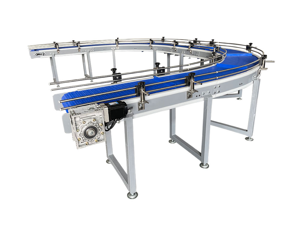 180 Degree Bend Blue Mesh Belt Conveyor with Baffles OEM - YiFan Conveyor  