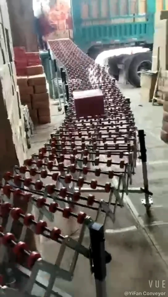 Telescopic gravity plastic skate wheel unloading conveyor 1
