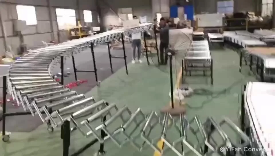 Gravity flexible retractable expandable double roller conveyor 1