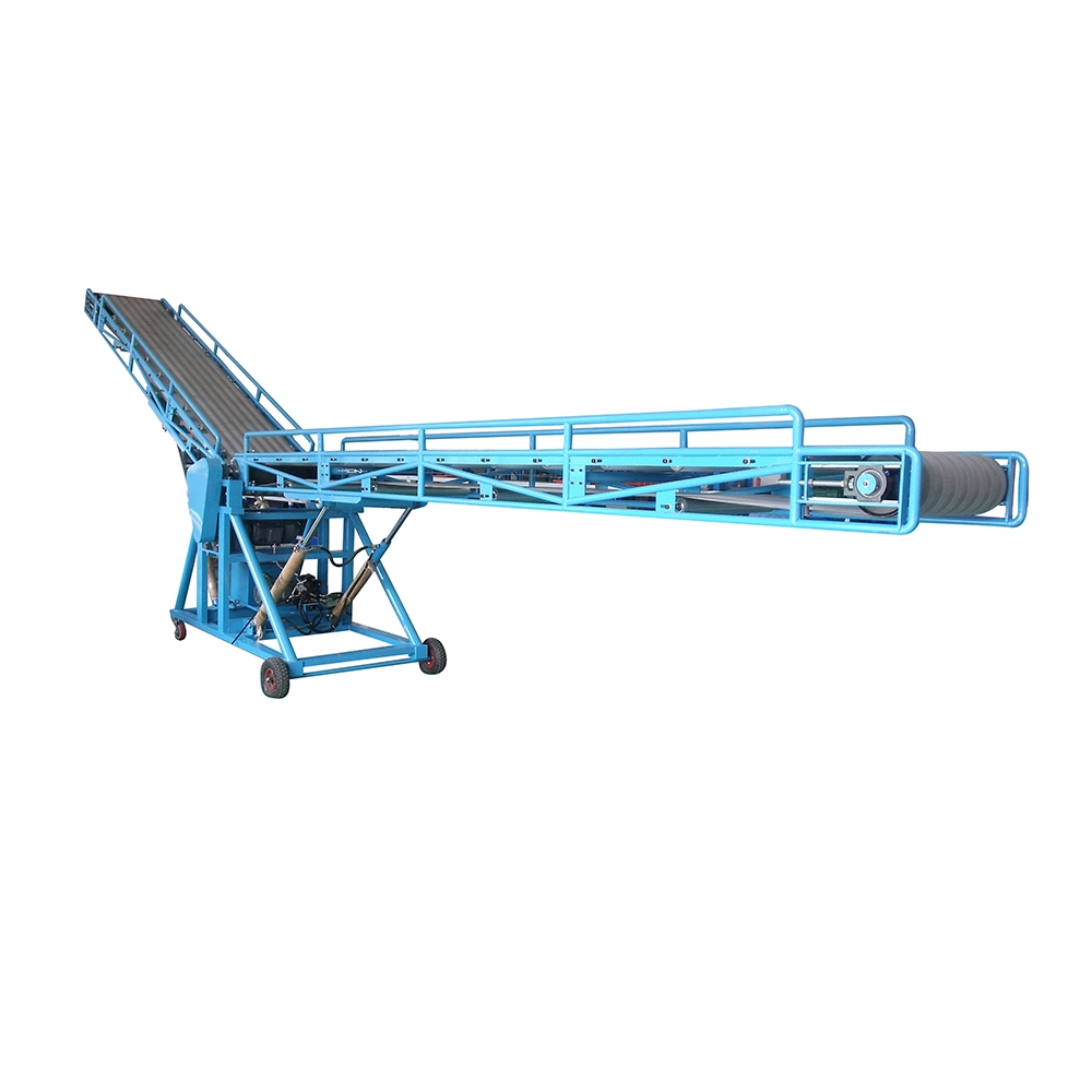 Hydraulic loading unloading belt conveyor system custom double wing loading conveyor 1