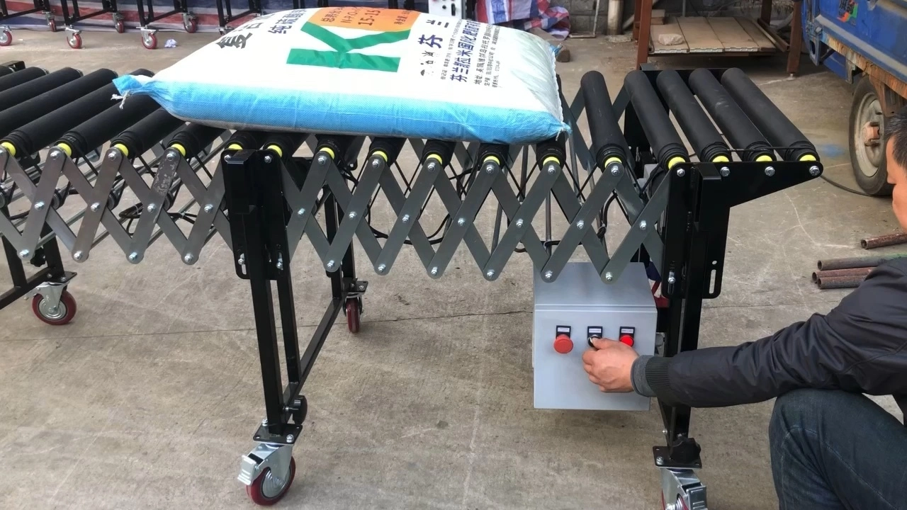 Telescopic electric roller loading conveyor table portable rubber roller conveyor 1