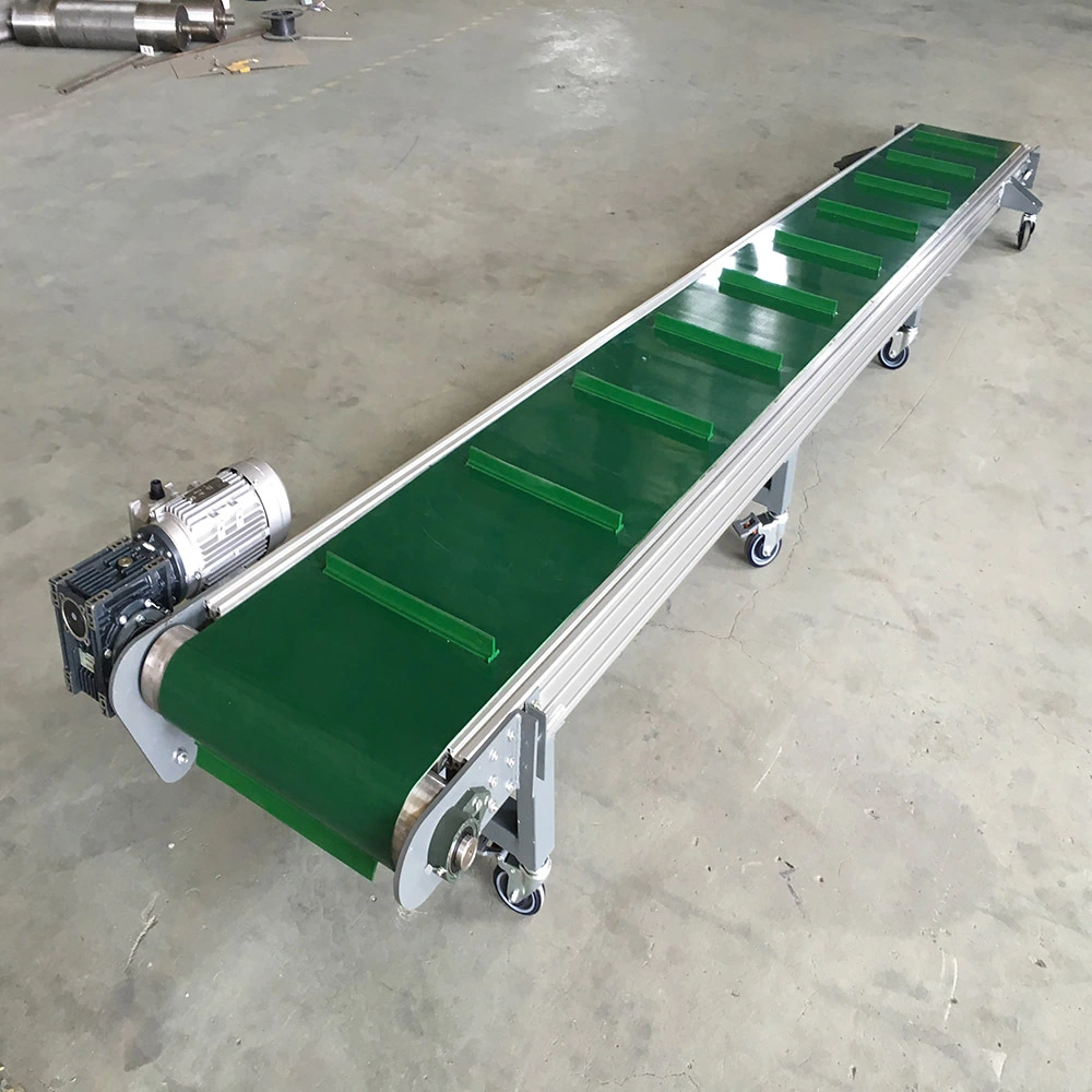 Aluminum PVC belt conveyor Low Angle Inclined belt conveyor with baffle 1
