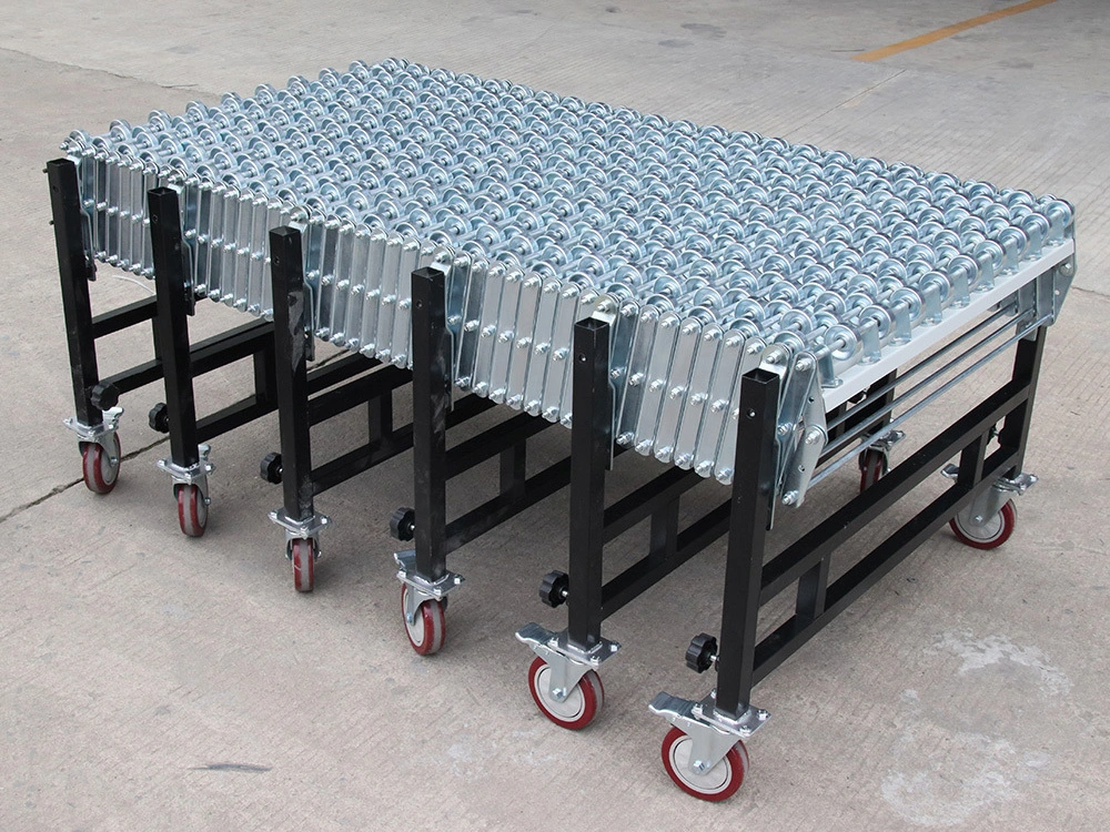 Transportador de ruedas/rodillos de patín extensible flexible de alta resistencia para almacén 1