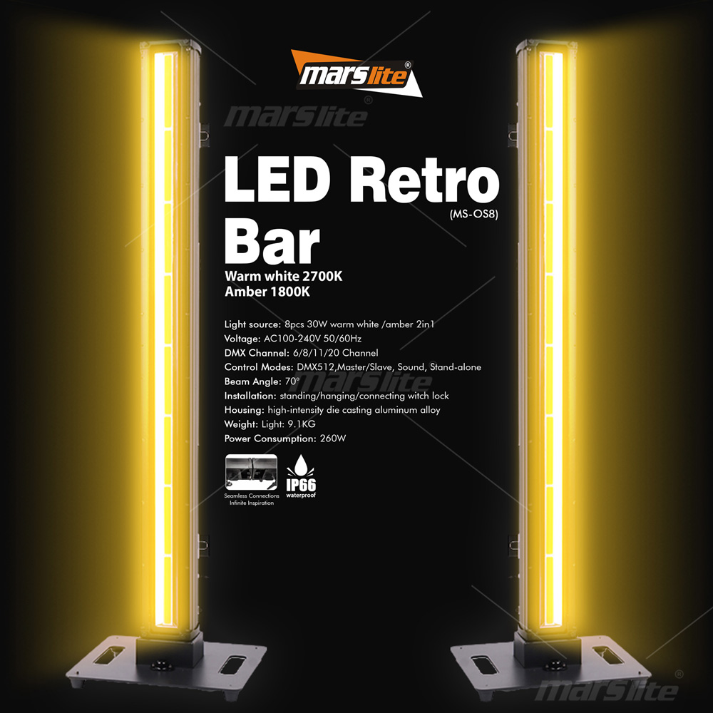 8pcs 30w LED stroboscope léger bar IP66 étanche à la barre de pixel LED LED LUMIÈRE CHAUD BLANC + AMBER BLIND DJ Concert Strobol 4