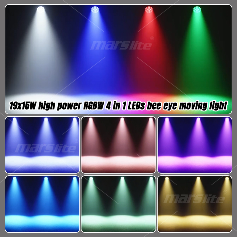 Projecteur à tête mobile LED 19x15W DMX512 RGBW 4 en 1 pour DJ, scène, mariage MS-BY1915S 4