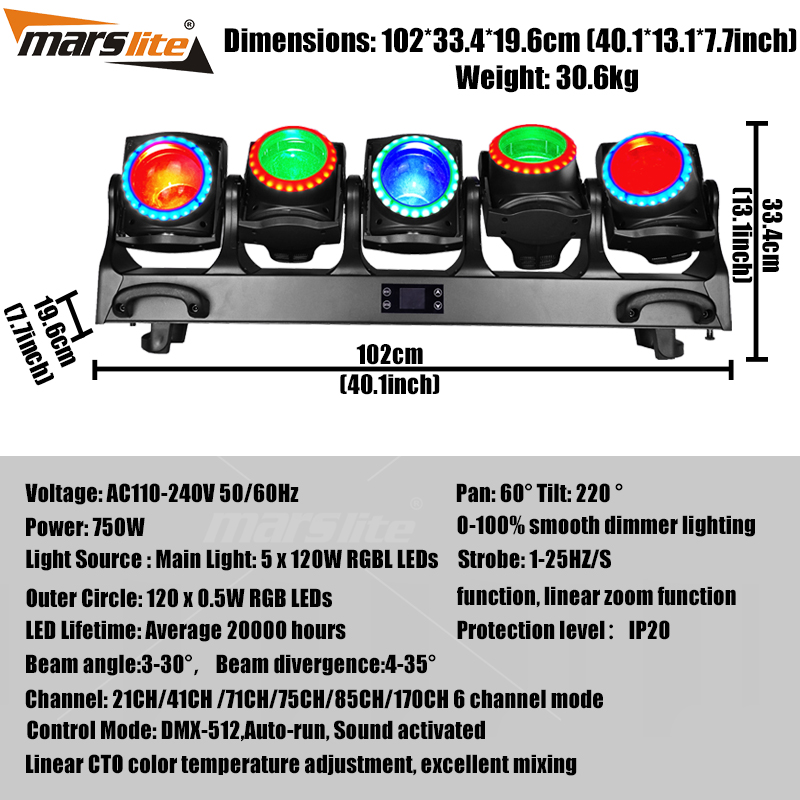 5x120W Moving Head Bühnenscheinwerfer RGBL 5x120W LED Moving Head Scheinwerfer mit Zoom Luces LED DJ LED Moving Head Scheinwerfer Bühnen-Disco-Beleuchtung 5