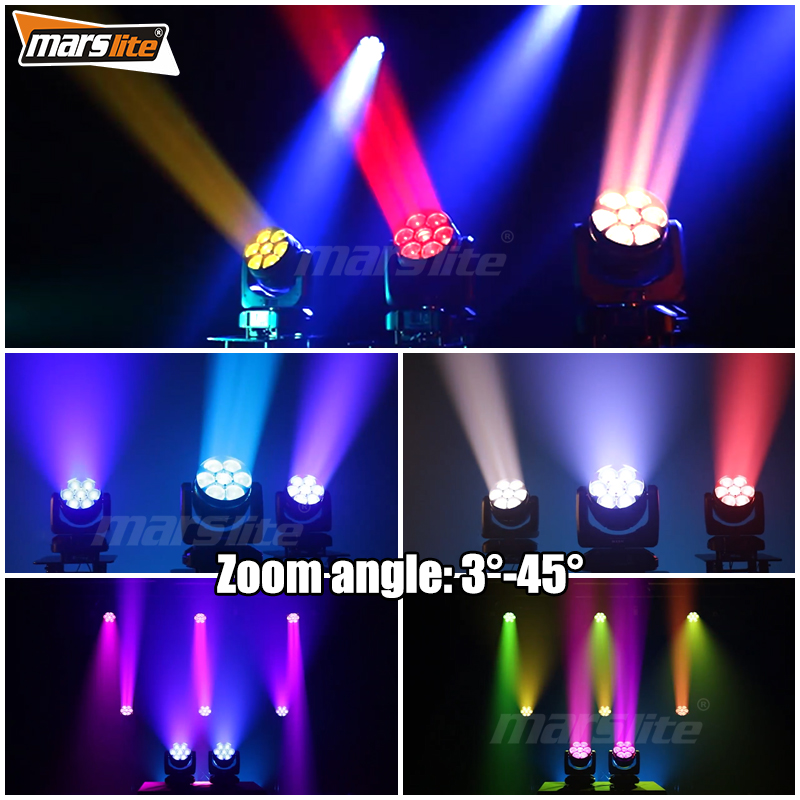 Projecteur disco à tête mobile Marslite Zoom Wash 7x60w LED, projecteur à tête mobile 7x60w Bee Eye LED Wash pour concerts et DJ. 4