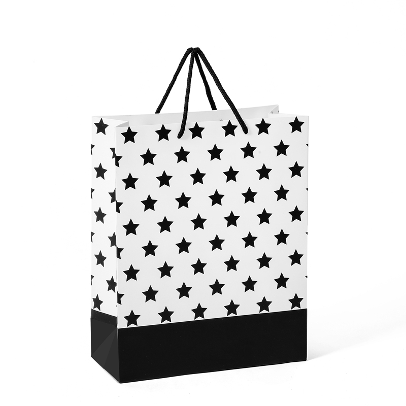 Bolsa de papel de marfil de diseño blanco y negro personalizado de alta calidad al por mayor con asa 1