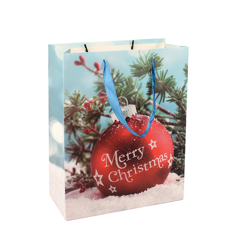 Sac cadeau en papier ivoire de Noël en gros de haute qualité avec poignée en ruban 1