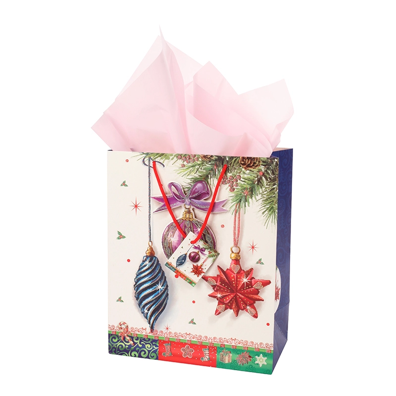 Hot Selling Christmas Custom 3D Glittering Finishing Gift Paper Bag With Tag 1