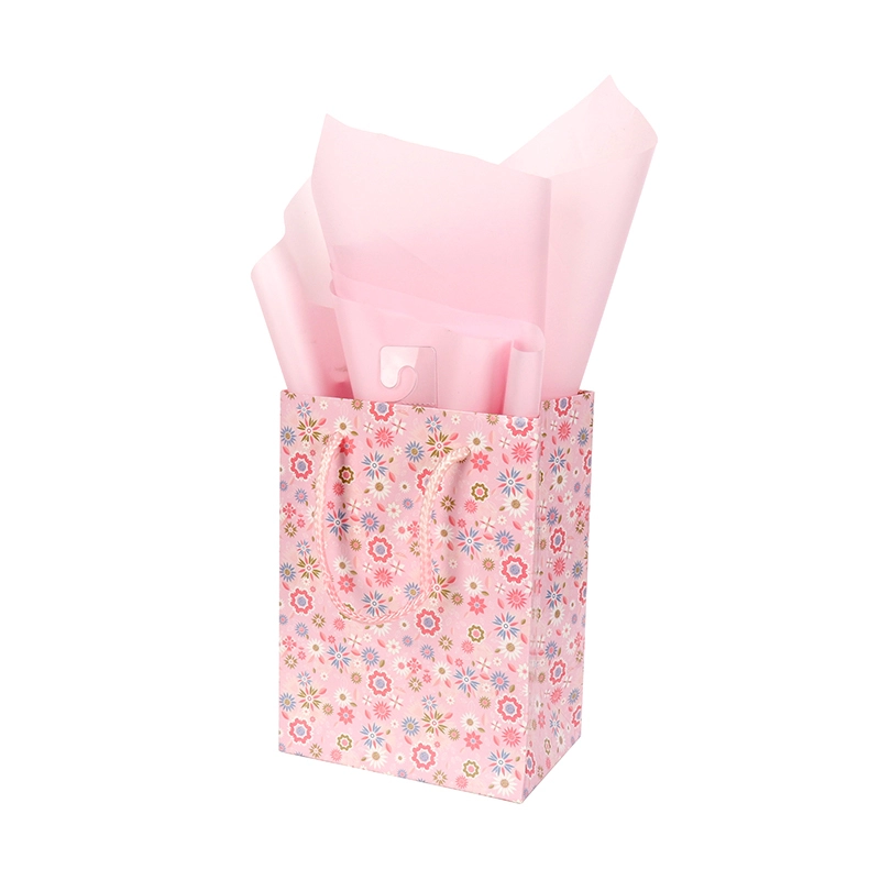 Custom Logo Printed Matt Laminated Pink Paper Shopping Bag With Tag 1