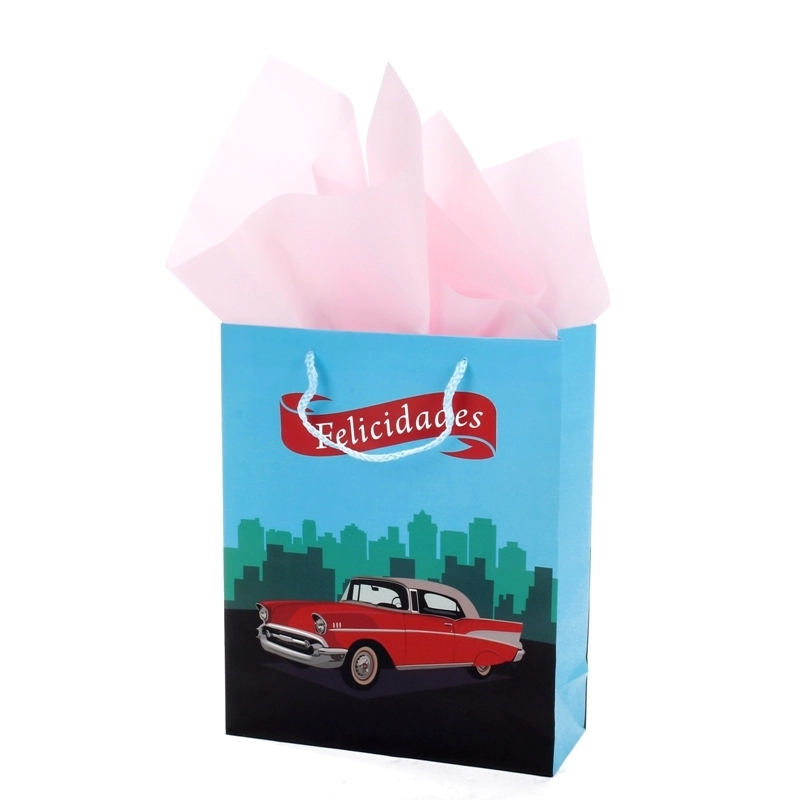 Wholesale High Quality Red Car Cartoon Ivory Paper Gift Bag Wiht Handle For Kids 1