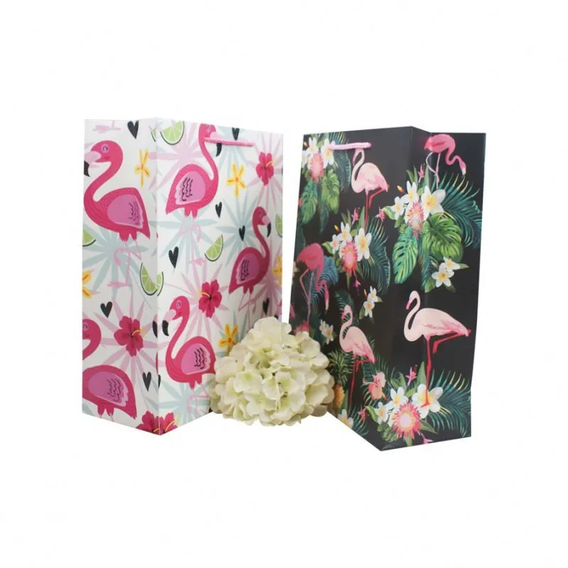 Factory supply luxury paper shopping bag flamingo animal print packing paper bag 1