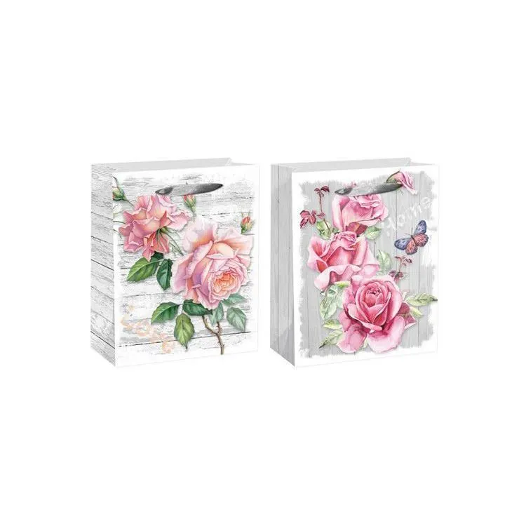 Good quality workmanship paper gift bag custom logo flower print elegant paper bag 1