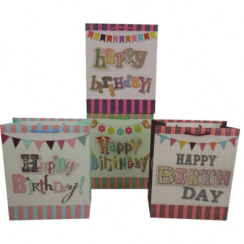 Hot selling workmanship 3d lovely pattern recycled birthday gift paper bag 4