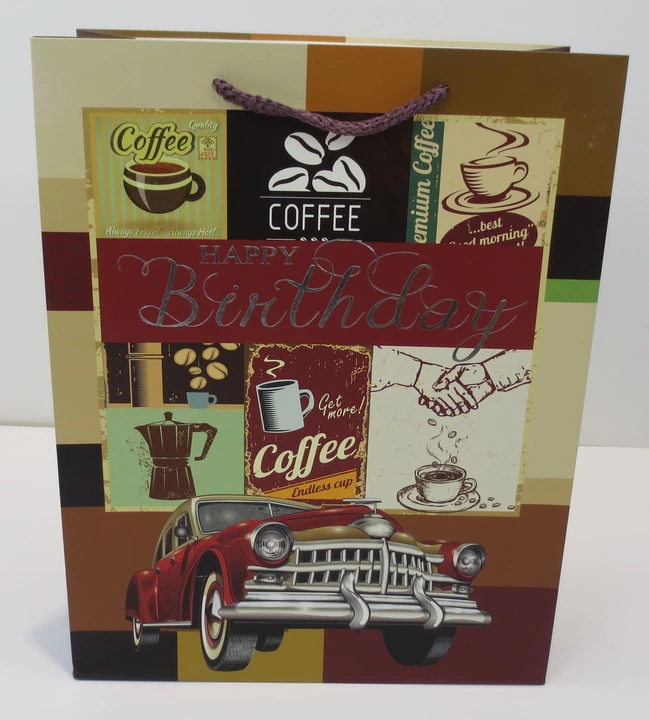 Sac en papier de shopping cadeau de conception de café classique, certificat BSCI 2019 1