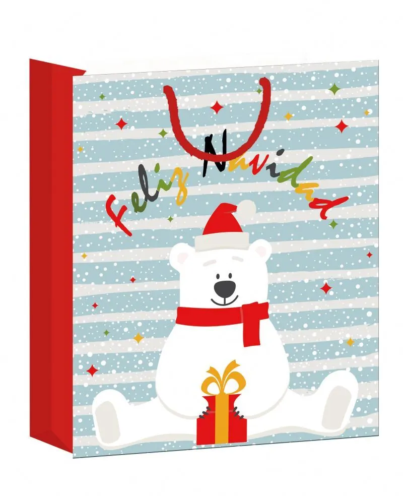 Latest arrival christmas cute cartoon printed logo bag paper handle paper bag 1