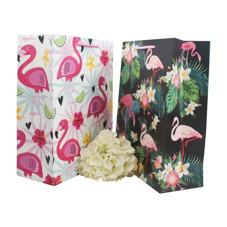 Excellent quality flamingo pattern paper shopping bags recycled paper gift bags 1