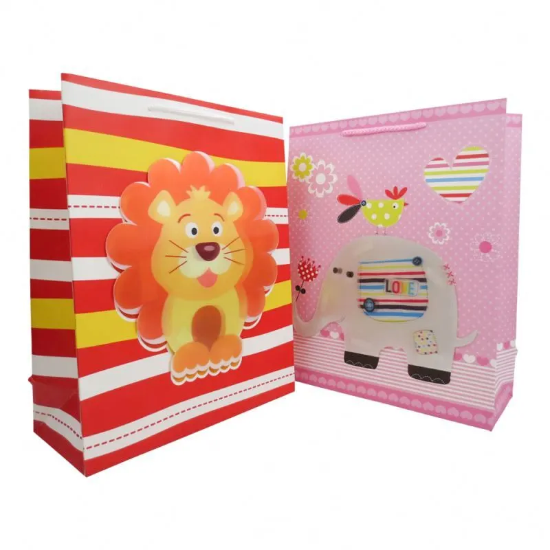 Custom paper bag 3dcute cartoon pattern design ribbon handle gift craft paper bag 1