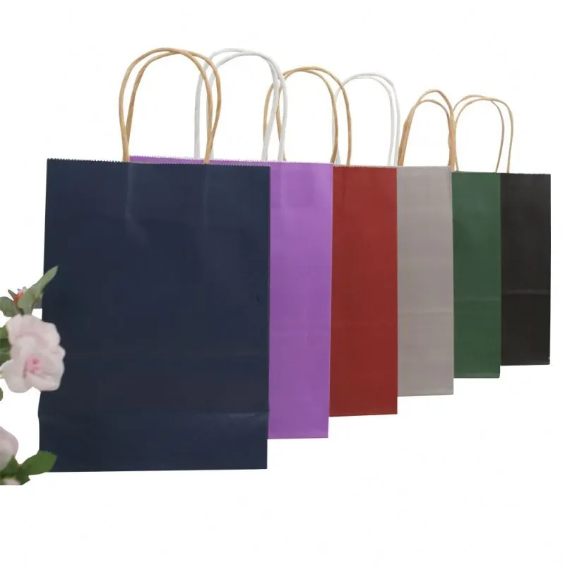 Wholesale Custom Printing Cheap Shopping Recycled Colorful Kraft Paper Bags For Grocery 1