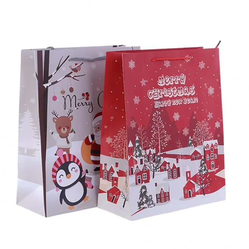 Presente del logotipo de encargo que envuelve las bolsas de gran tamaño del regalo del papel de Kraft de la Navidad de Brown 1