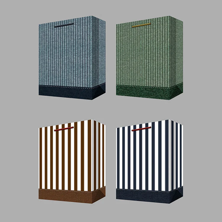 Promotion Striped Printing Gift Bags Folding Paper Bags Package In Stock 1