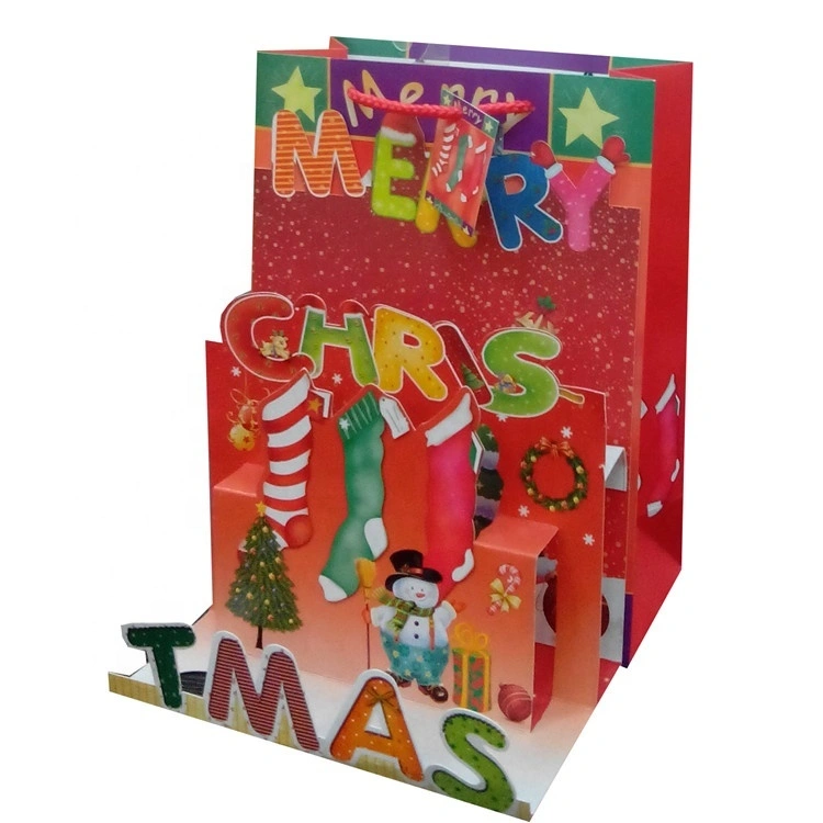 2019 New Design Portable Custom Printed Red Glossy Birthday Party Gift Paper Bag For Christmas 1