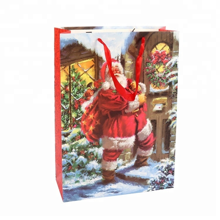 Best Selling Custom Logo Santa Claus Gift Shopping Paper Bag With PP Rope Handle 1