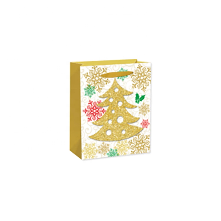 Recycled Rectangle Printing Christmas Tree Paper Wrapping Bags With Bright Powder 1