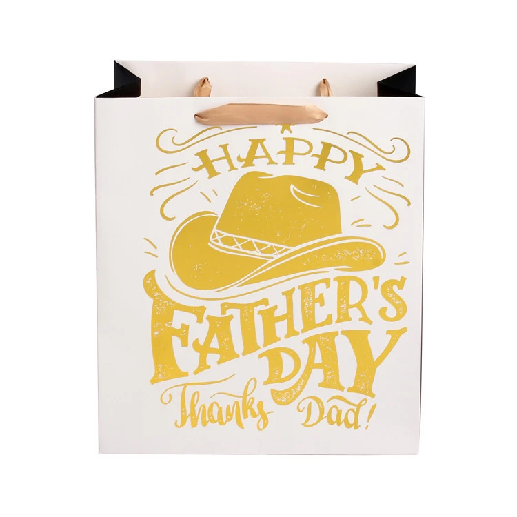 Sacs en papier kraft pliables avec fond large, Logo personnalisé fantaisie imprimé de haute qualité, cadeau de fête des pères 2