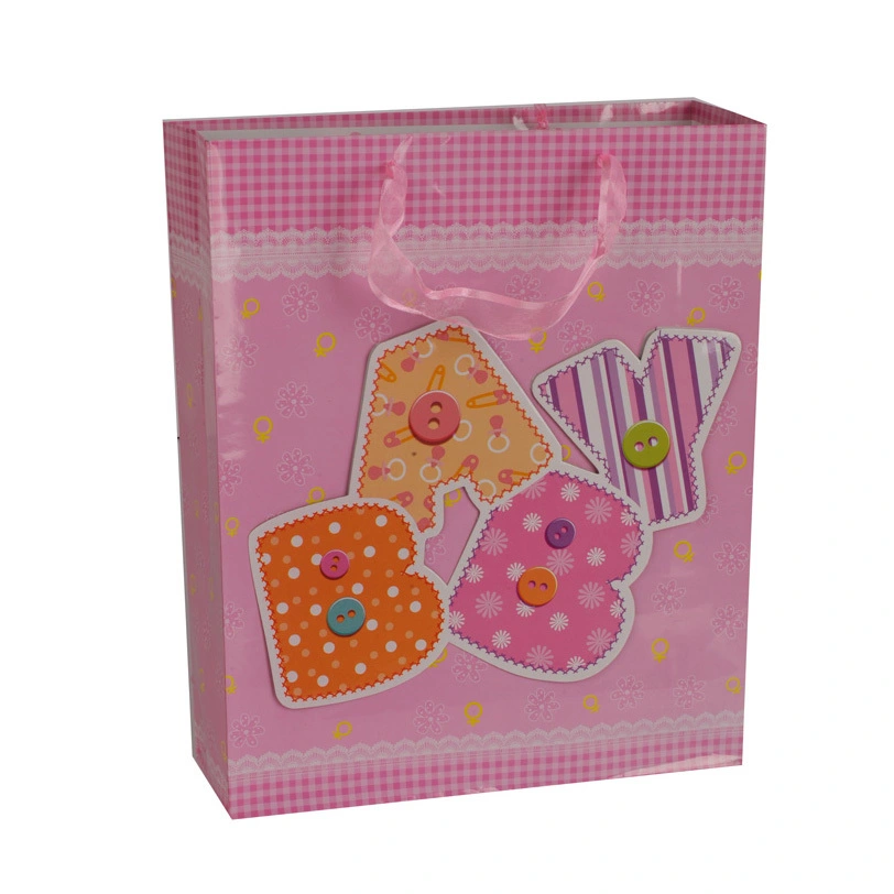 Manufacturer Custom Logo Printing Pink Embossing Children Paper Gift Bag With Handle 1