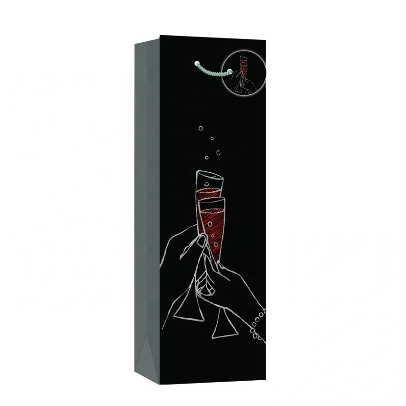 Custom Printed Fancy Luxury Gift Packaging Bottle Paper Wine Bags with Handles 1