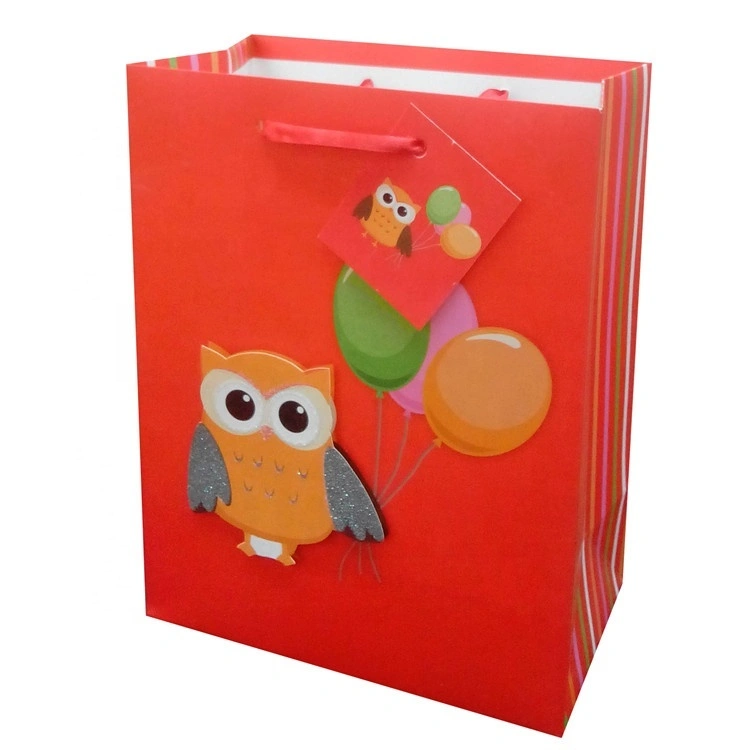 Fabricantes de China, bolsas de regalo de compras con forro blanco contratadas con animales festivos rojos de dibujos animados 1