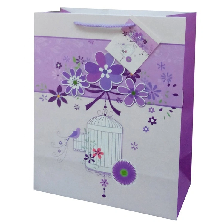 Wholesale TOP Quality Reusable Custom Printing Cartoon Purple Kraft Paper Bag 1