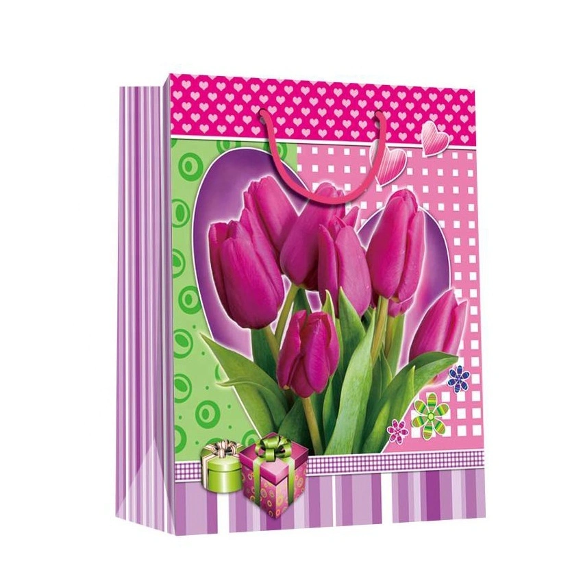Customized Logo Printing Pink Flower Recyclable Easy Carry Paper Gift Bag Kraft Paper Bag 1