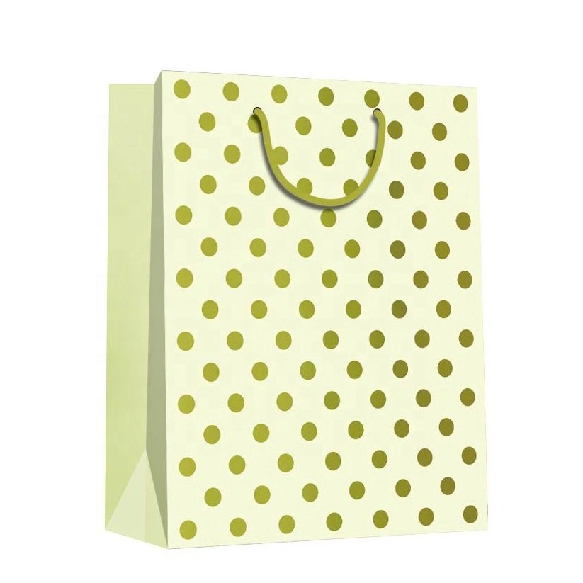 Promotional Fresh Durable Recycled Dot Painting Square Paper Storage Bag With Rope Handle 1