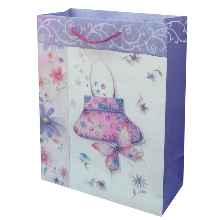 Wholesale Foldable Reusable Eco-friendly Cute Print Kraft Paper Bags With Rope Handles 1